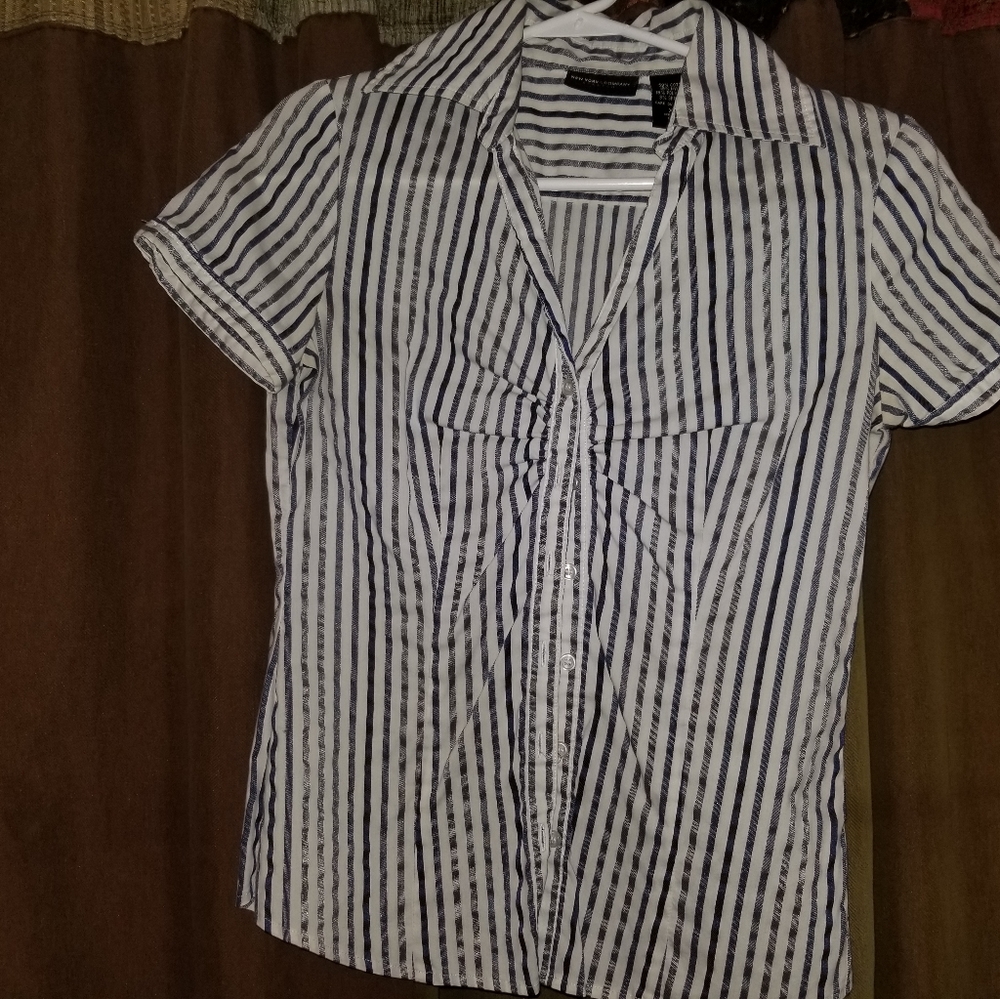 New York & Company striped blue button down